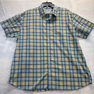 L.L. Bean Blue and Yellow Casual Button Down Short Sleeve Shirt XL